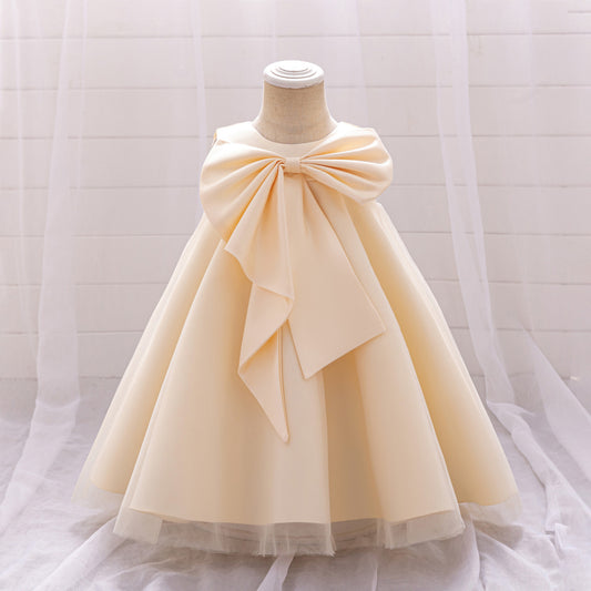 Red Bowknot A-Line Mesh & Satin Toddler Dress – Party & Birthday Outfit for Girls