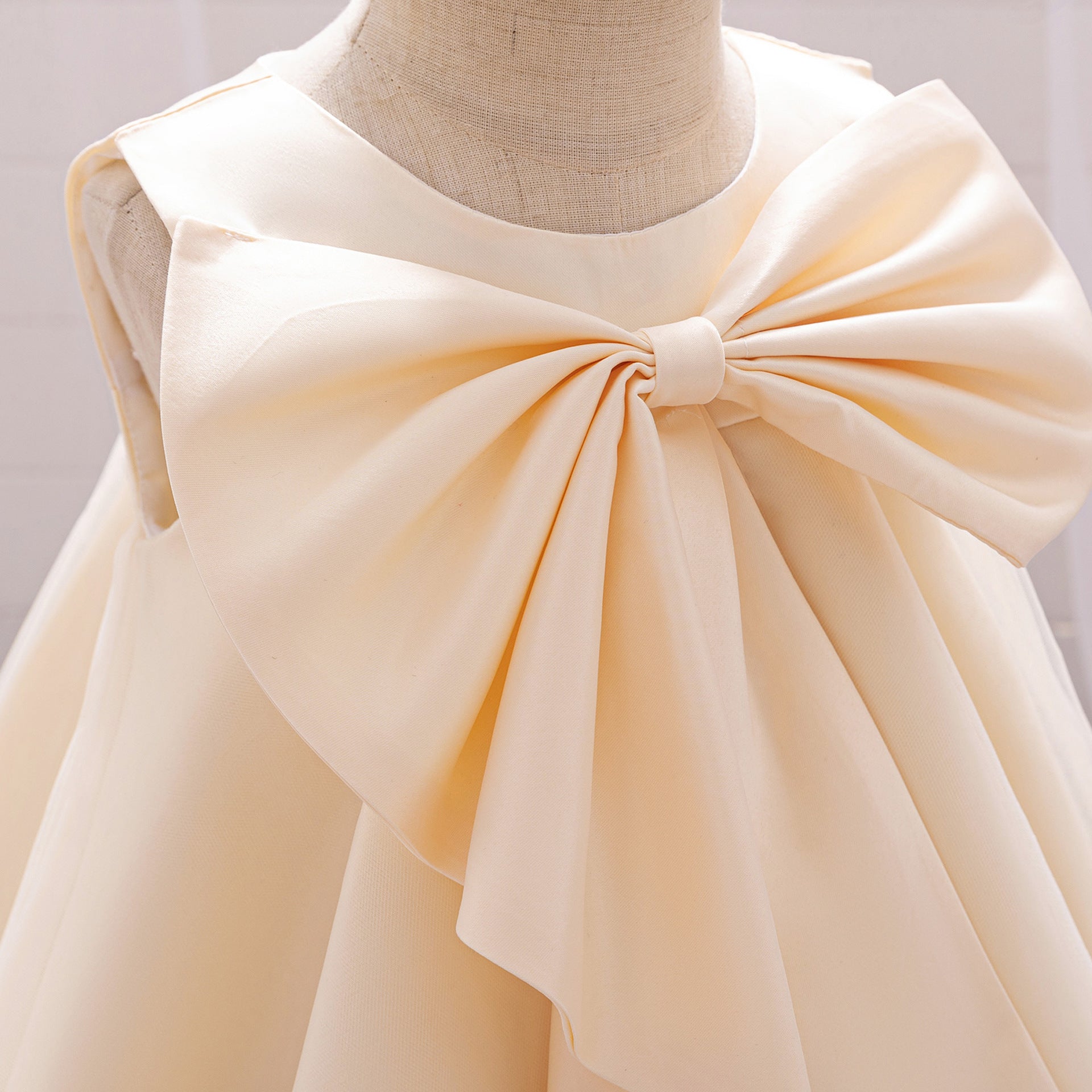 Red Bowknot A-Line Mesh & Satin Toddler Dress – Party & Birthday Outfit for Girls