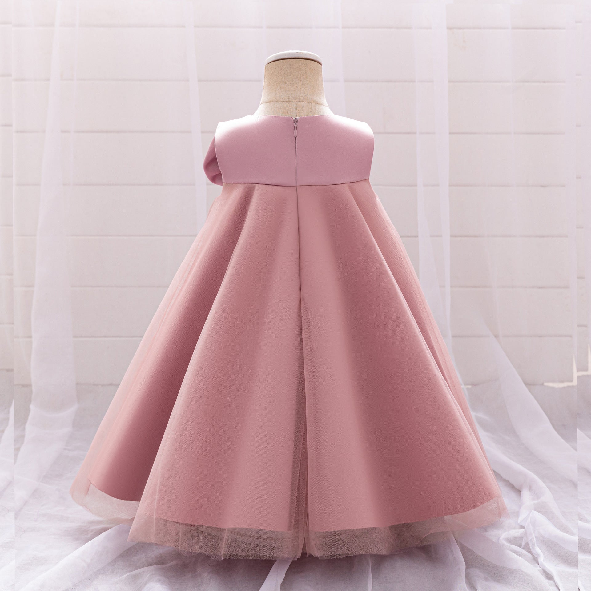 Red Bowknot A-Line Mesh & Satin Toddler Dress – Party & Birthday Outfit for Girls