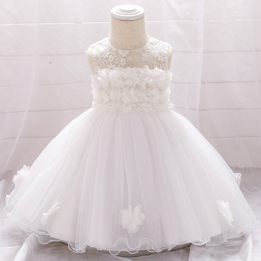 Frocklet A-line Off Shoulder Tulle Baby Girl Dress | Cute Floral Applique Princess Gown 12