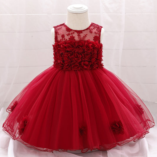 A-line Off Shoulder Tulle Baby Girl Dress | Cute Floral Applique Princess Gown