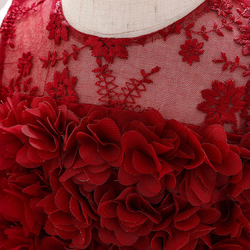 A-line Off Shoulder Tulle Baby Girl Dress | Cute Floral Applique Princess Gown