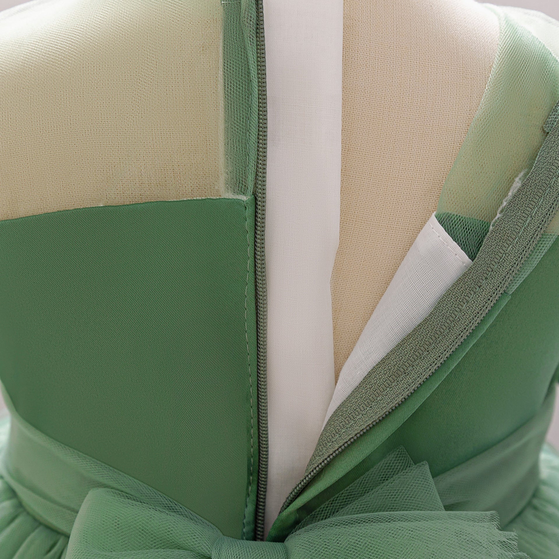 Avocado Green Off-Shoulder Puffy Ball Gown Dress for Girls | Tea-Length Tulle Party Outfit