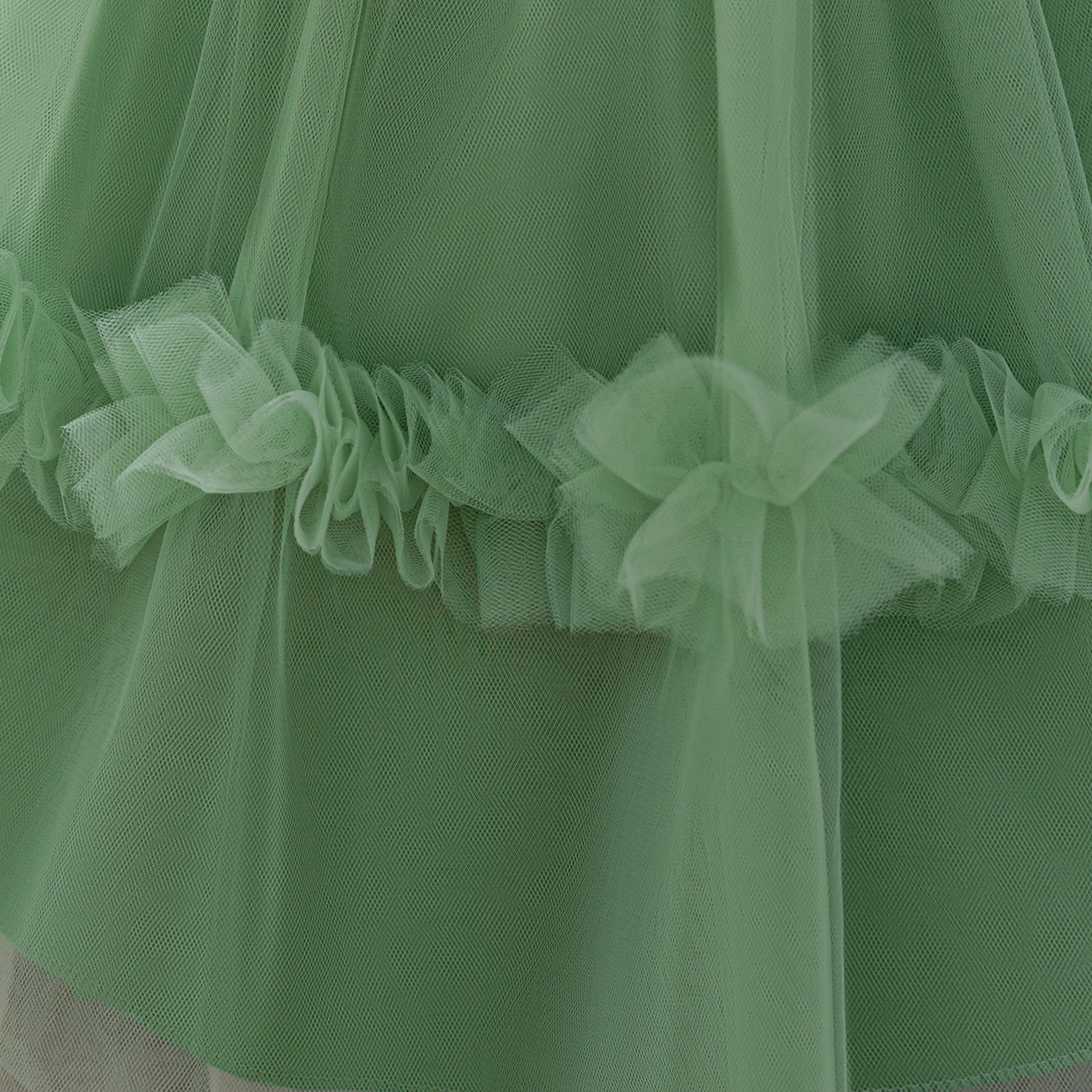 Avocado Green Off-Shoulder Puffy Ball Gown Dress for Girls | Tea-Length Tulle Party Outfit