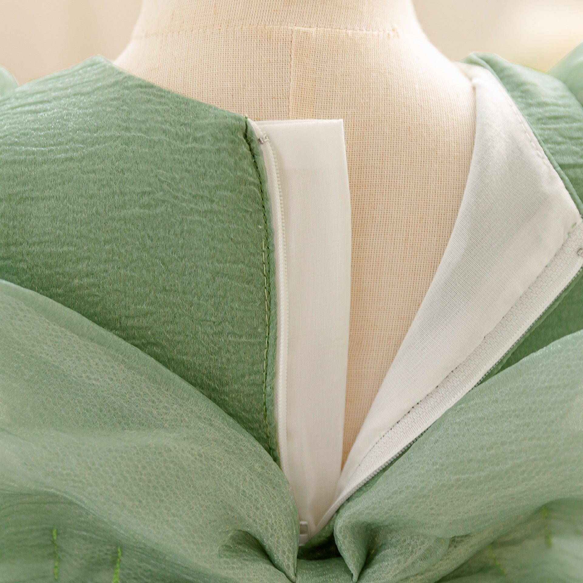 Avocado Green Puffy Sleeve Princess Dress for Kids – Tea-Length Flower Girl Ball Gown
