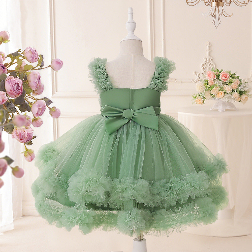 Avocado Green Puffy Princess Dress - Tea Length Tulle Ball Gown for Girls