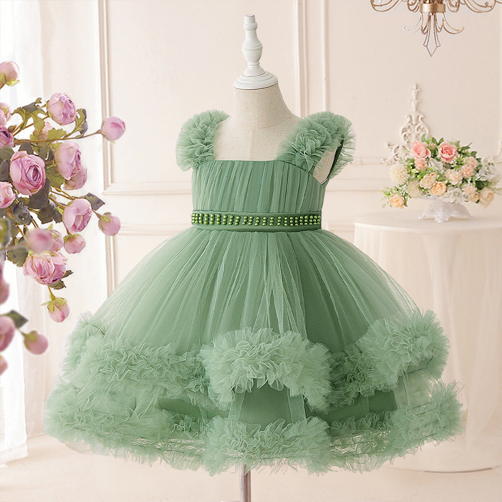 Avocado Green Puffy Princess Dress - Tea Length Tulle Ball Gown for Girls
