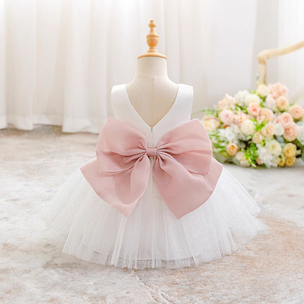 Frocklet Cute White Puffy Ball Gown Baby Dress with Bowknot – Perfect for Parties & Flower Girls 2