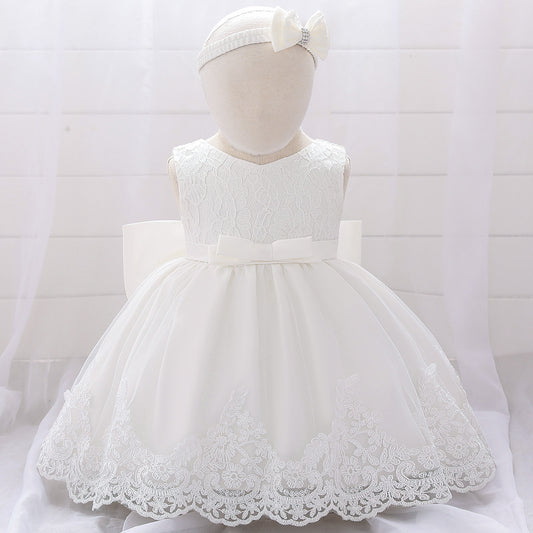 Frocklet Baby Puffy Party Dress with Bow & Lace – Tea Length Mesh Gown for Infants 22