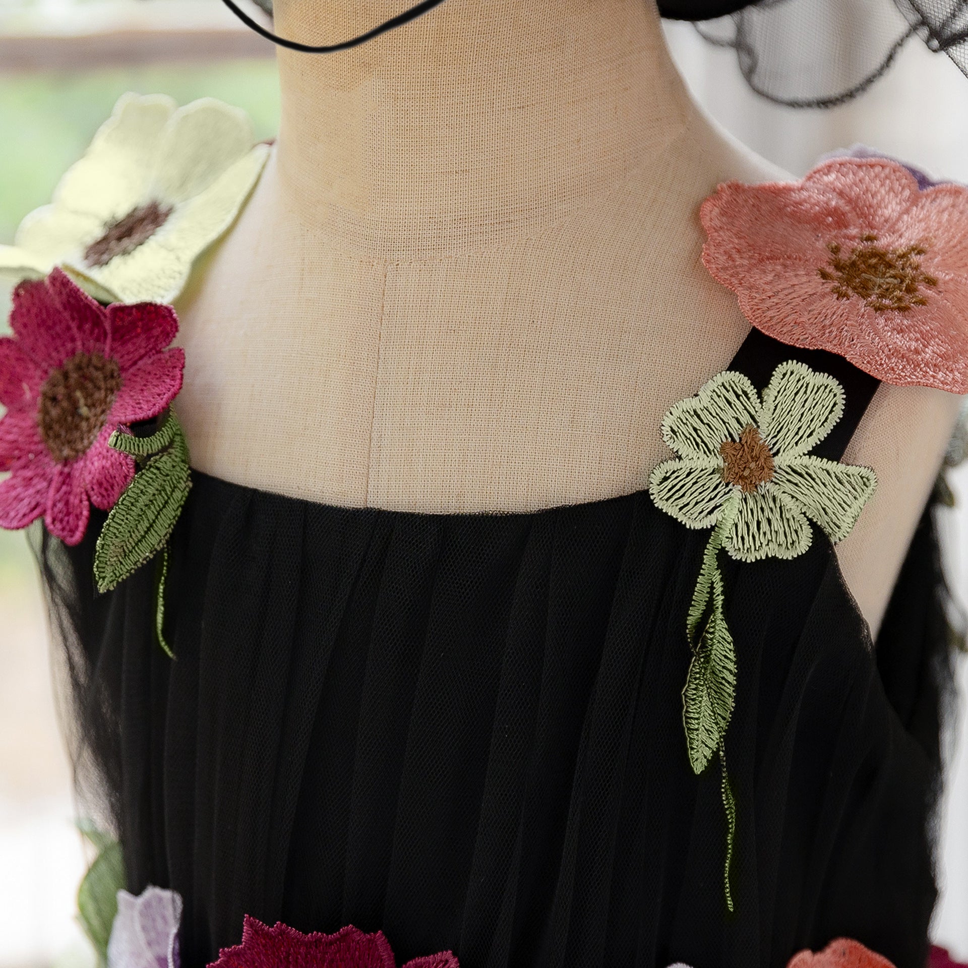 Black Puffy Off-Shoulder Ball Gown Dress for Girls – Lace & Applique Tea Length