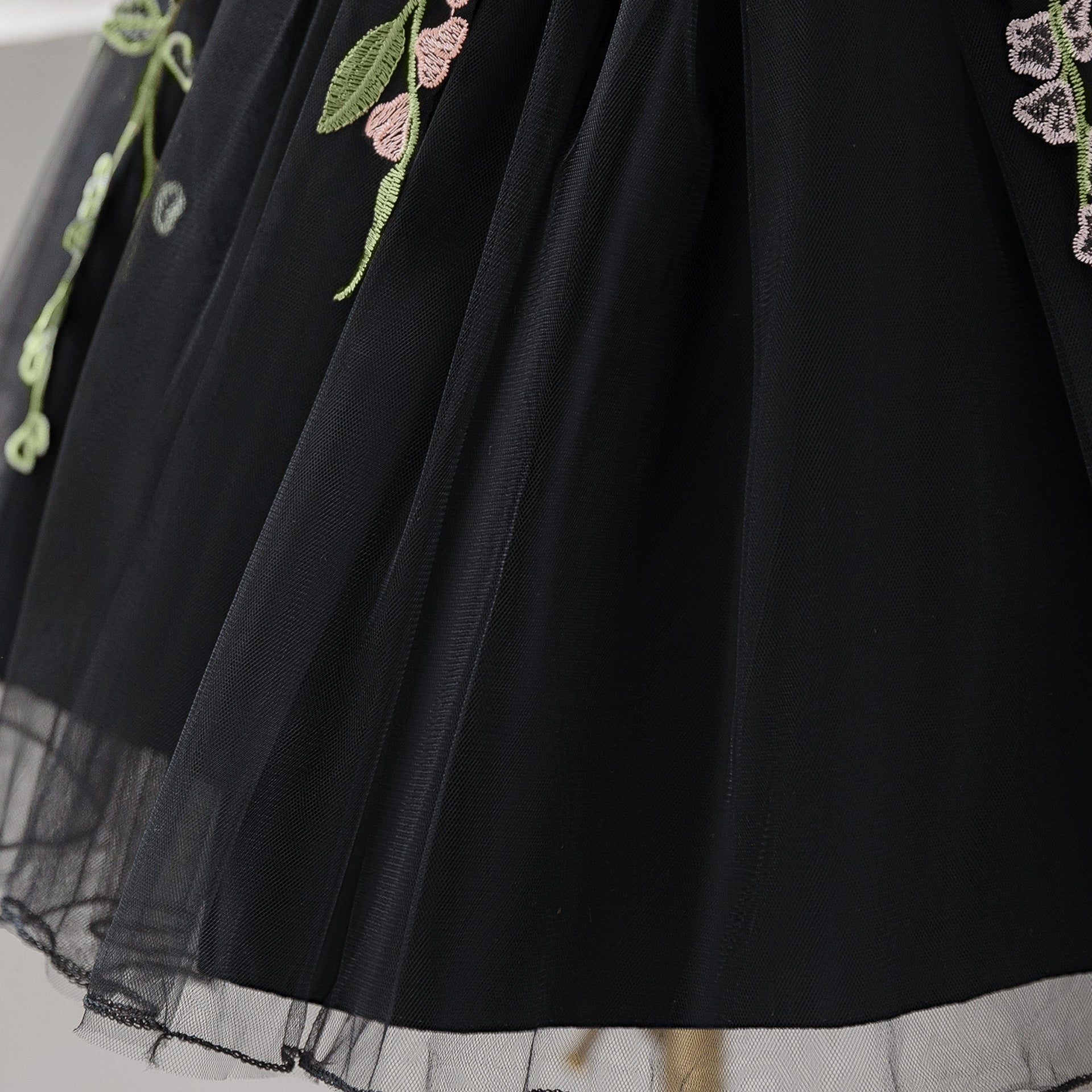 Black Puffy Off-Shoulder Ball Gown Dress for Girls – Lace & Applique Tea Length