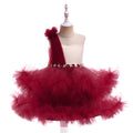 Burgundy A-Line Tulle Mini Dress with Bowknot for Girls