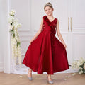 Burgundy Bowknot V-Neck A-Line Maxi Dress for Girls