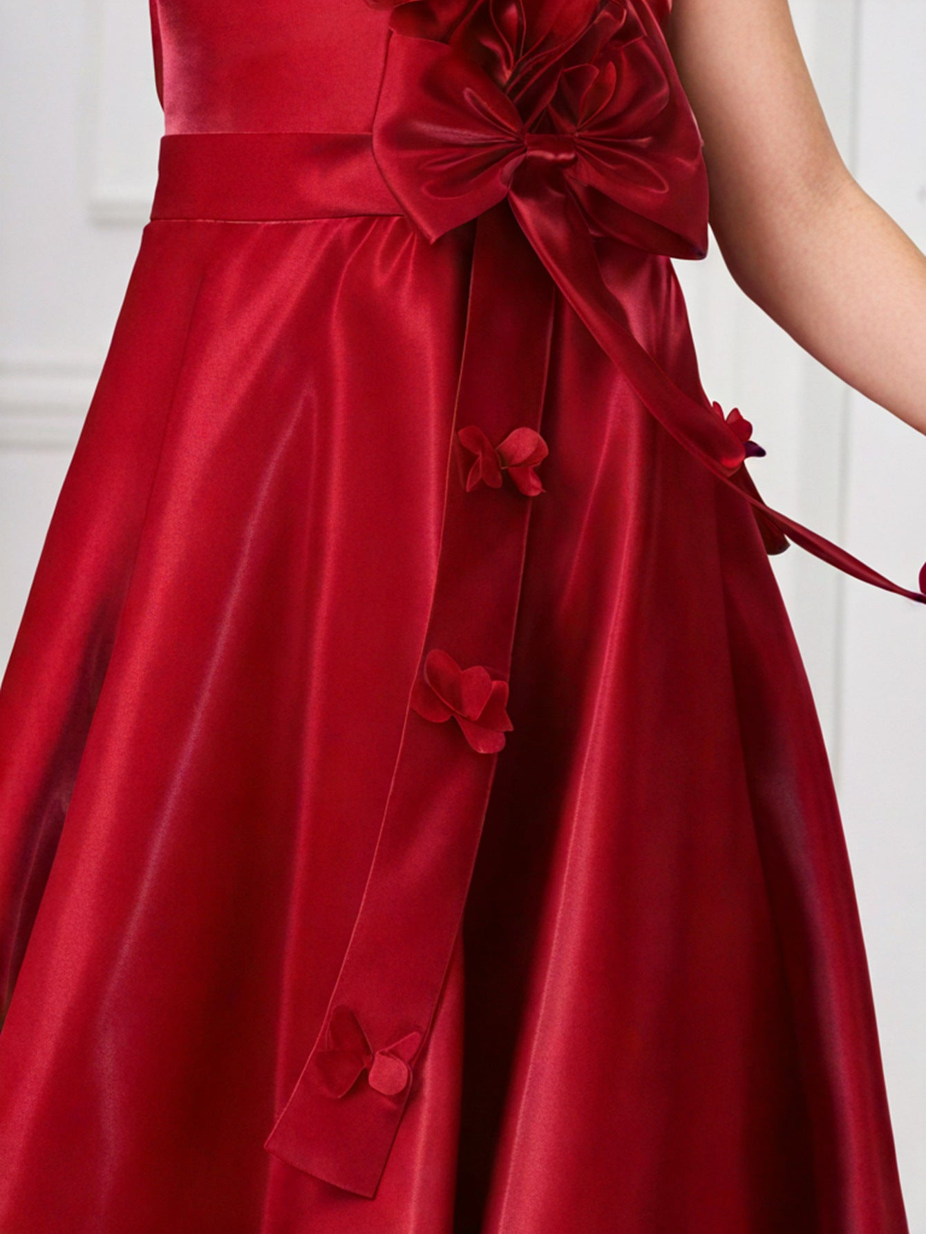 Burgundy V-Neck A-Line Maxi Girls Dress with Bowknot – Girls Occasionwear 5-13Y