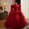 Burgundy Mesh Sequin-Tiered Maxi Girl's Party Dress