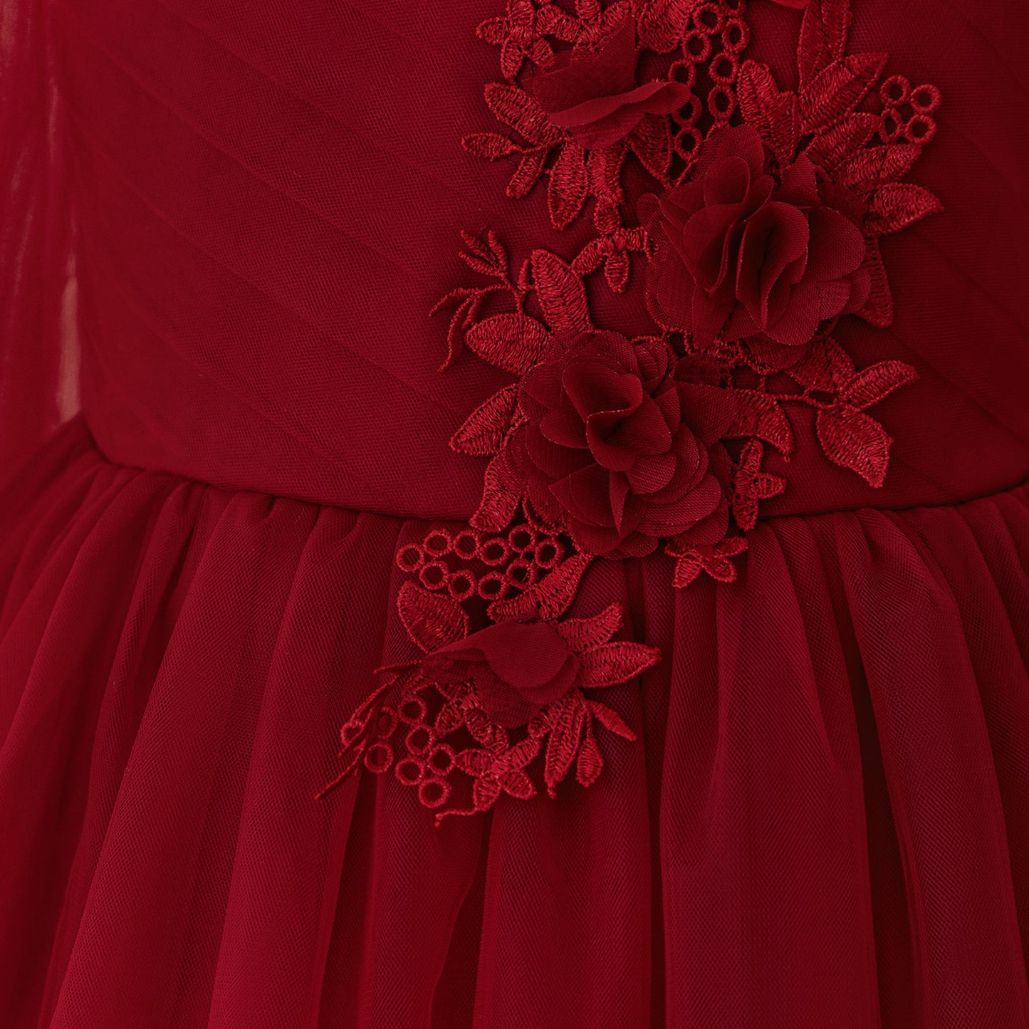 Burgundy Off-Shoulder Tulle Maxi Flower Girl Dress for Parties & Weddings