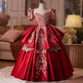 Burgundy Princess Maxi Dress for Girls with Sequins and Tiered Skirt