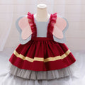 Burgundy Puffy Princess Tea-Length Dress for Girls
