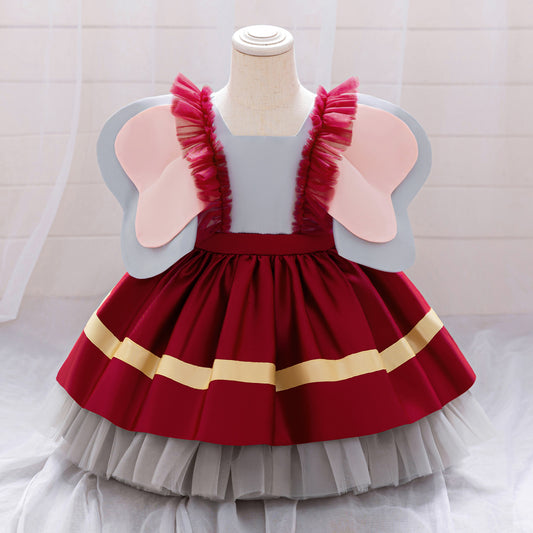 Burgundy Princess Ball Gown Dress for Girls | Tea-Length Puffy Kids Party Dress