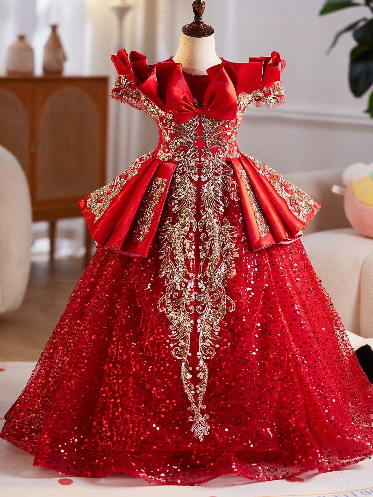 Burgundy A-Line Sequin Maxi Girl's Dress – Cute & Formal Occasionwear