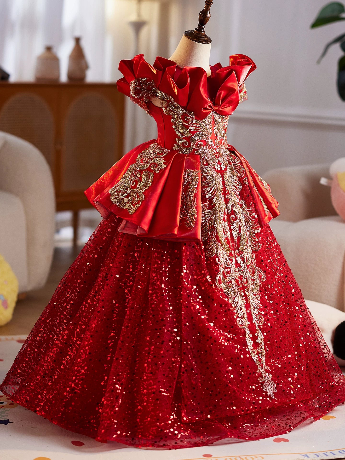 Burgundy A-Line Sequin Maxi Girl's Dress – Cute & Formal Occasionwear