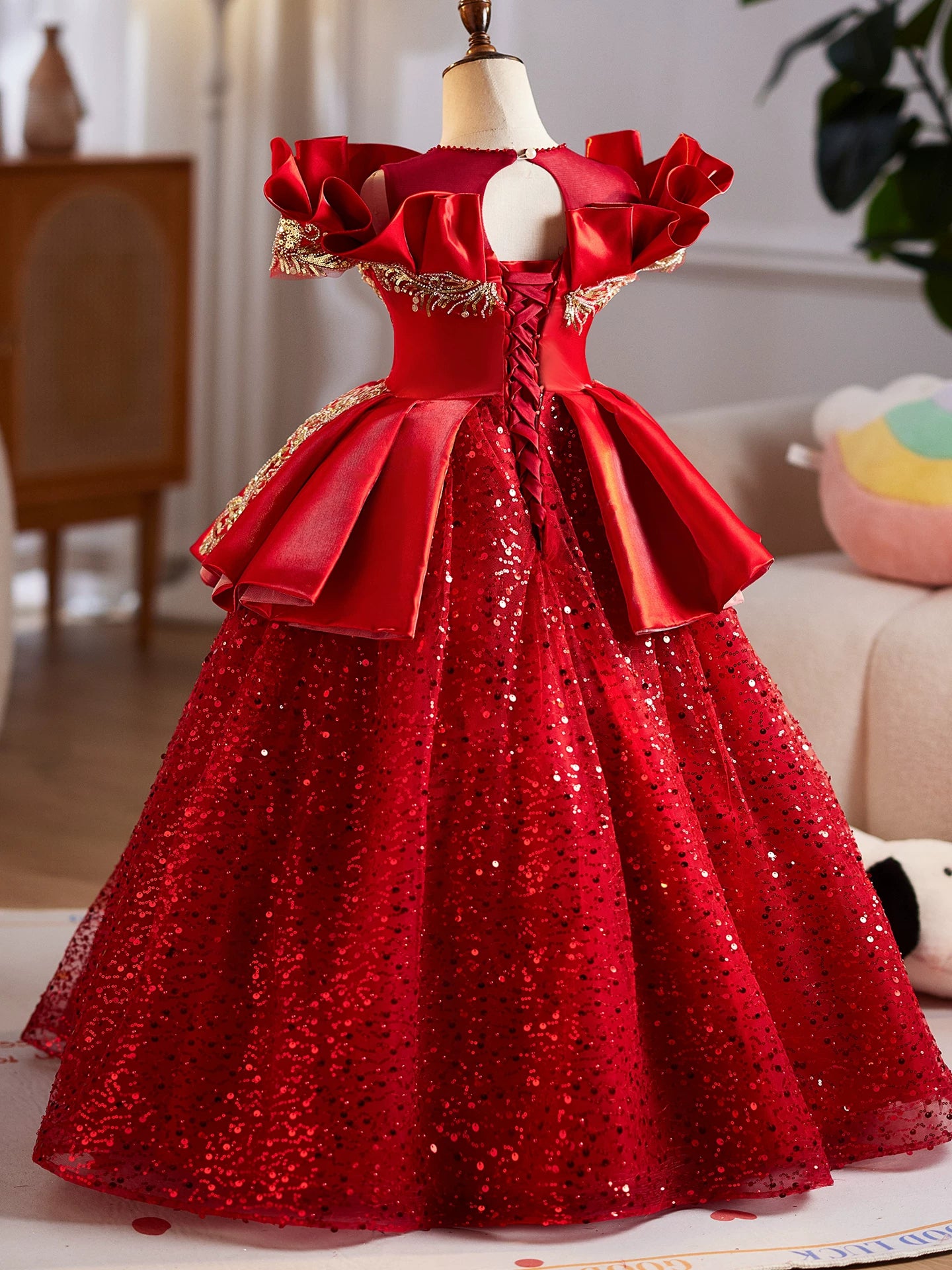 Burgundy A-Line Sequin Maxi Girl's Dress – Cute & Formal Occasionwear