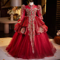 Burgundy Sequin Appliqué Tiered Maxi Dress for Girls