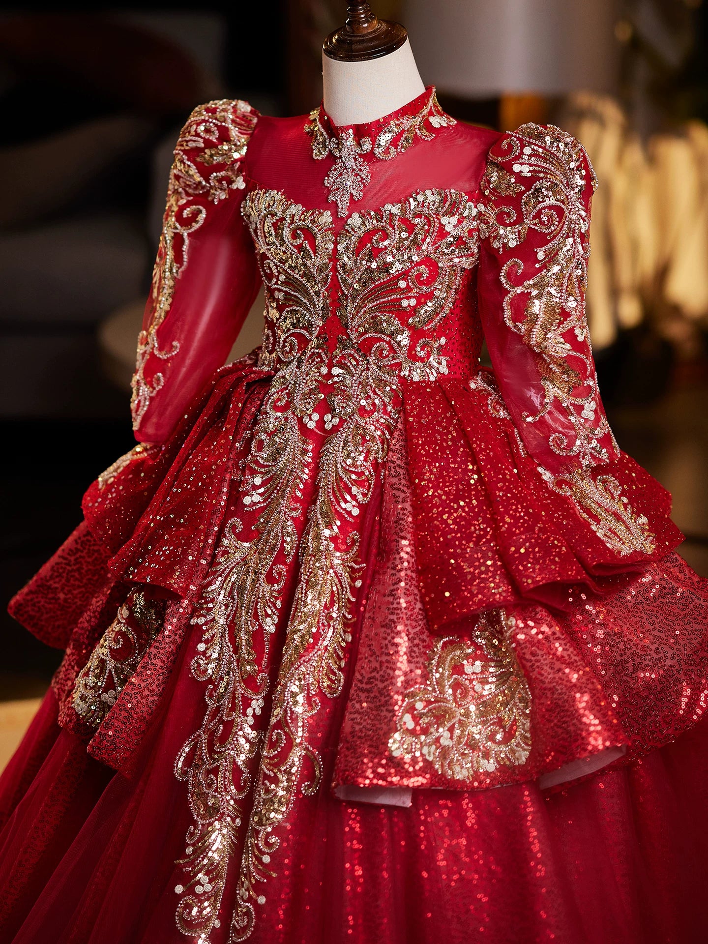 Burgundy Sequin Tiered Maxi Dress for Girls – Party & Wedding Princess Dress