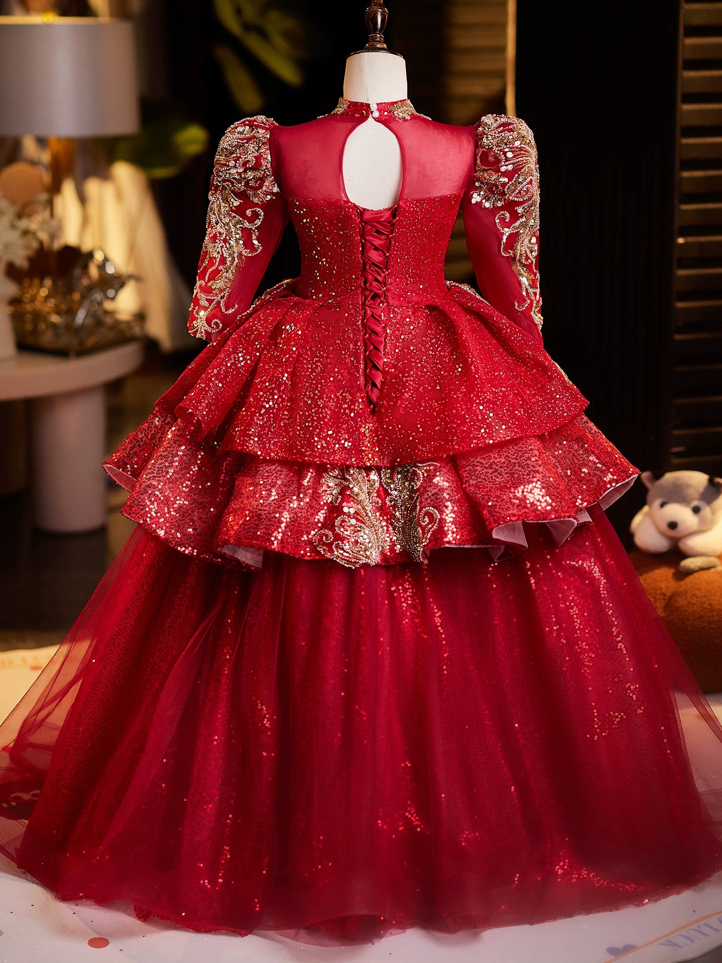 Burgundy Sequin Tiered Maxi Dress for Girls – Party & Wedding Princess Dress