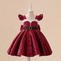 Burgundy Sequin Bow Princess Dress for Girls