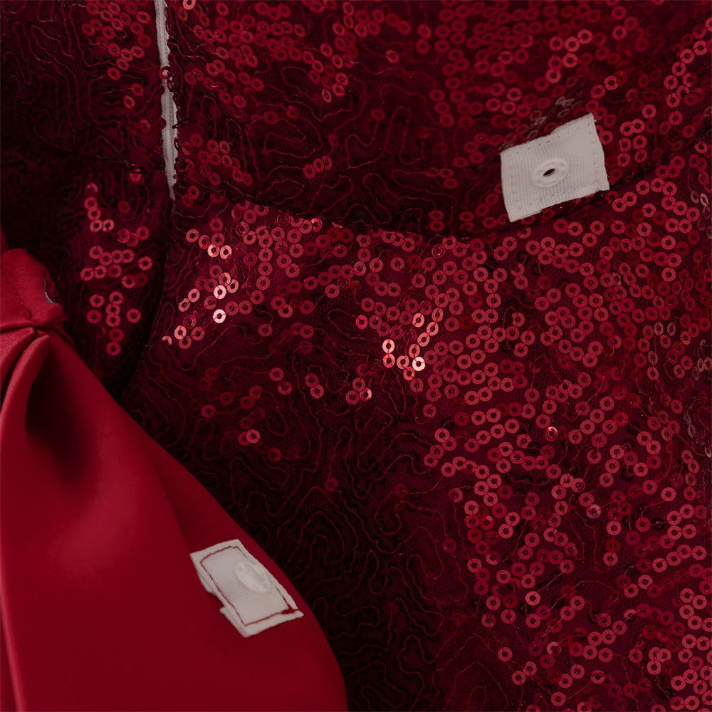 Burgundy Sequin A-Line Princess Dress with Bow for Girls (3-8Y)