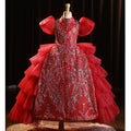 Burgundy Sequin Mesh Tiered Maxi Dress for Girls