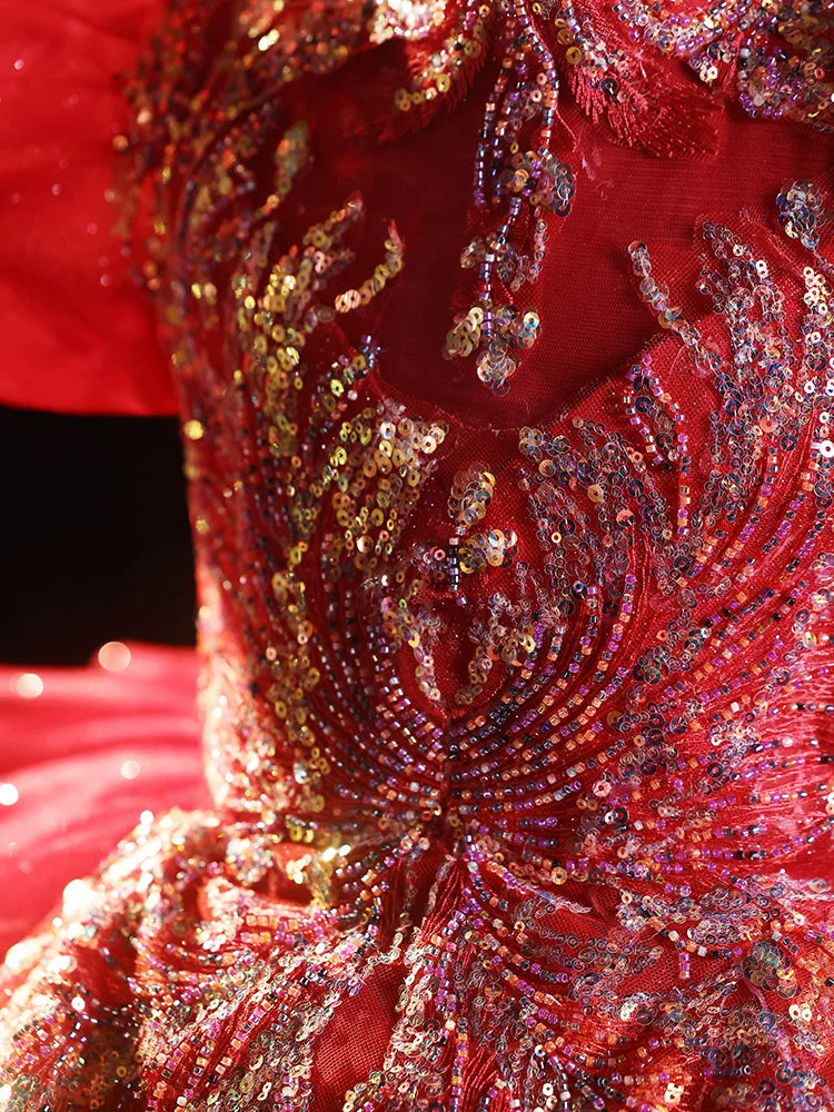 Burgundy Sequin Tiered Maxi Dress for Girls – Party & Flower Girl Gown