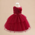 Burgundy Tiered Flower Girl Tulle Dress