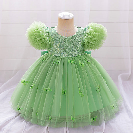 Purple Puffy Princess Dress with Butterfly Appliques for Little Girls
