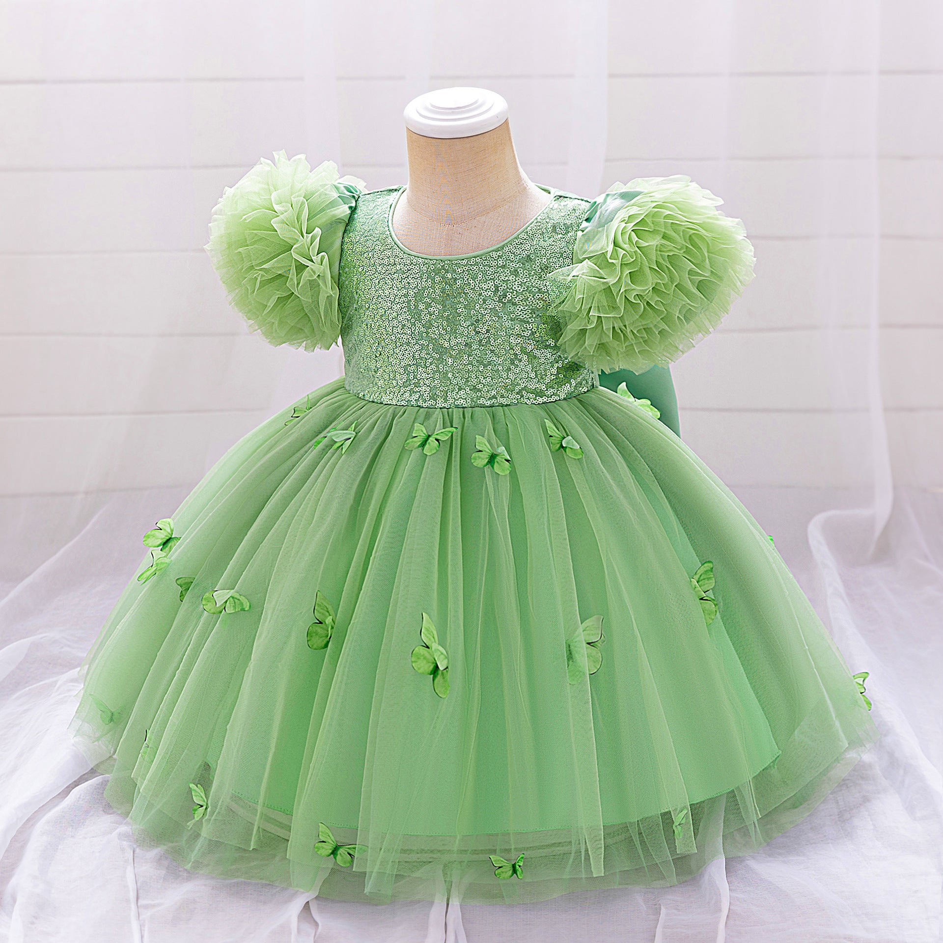 Purple Puffy Princess Dress with Butterfly Appliques for Little Girls