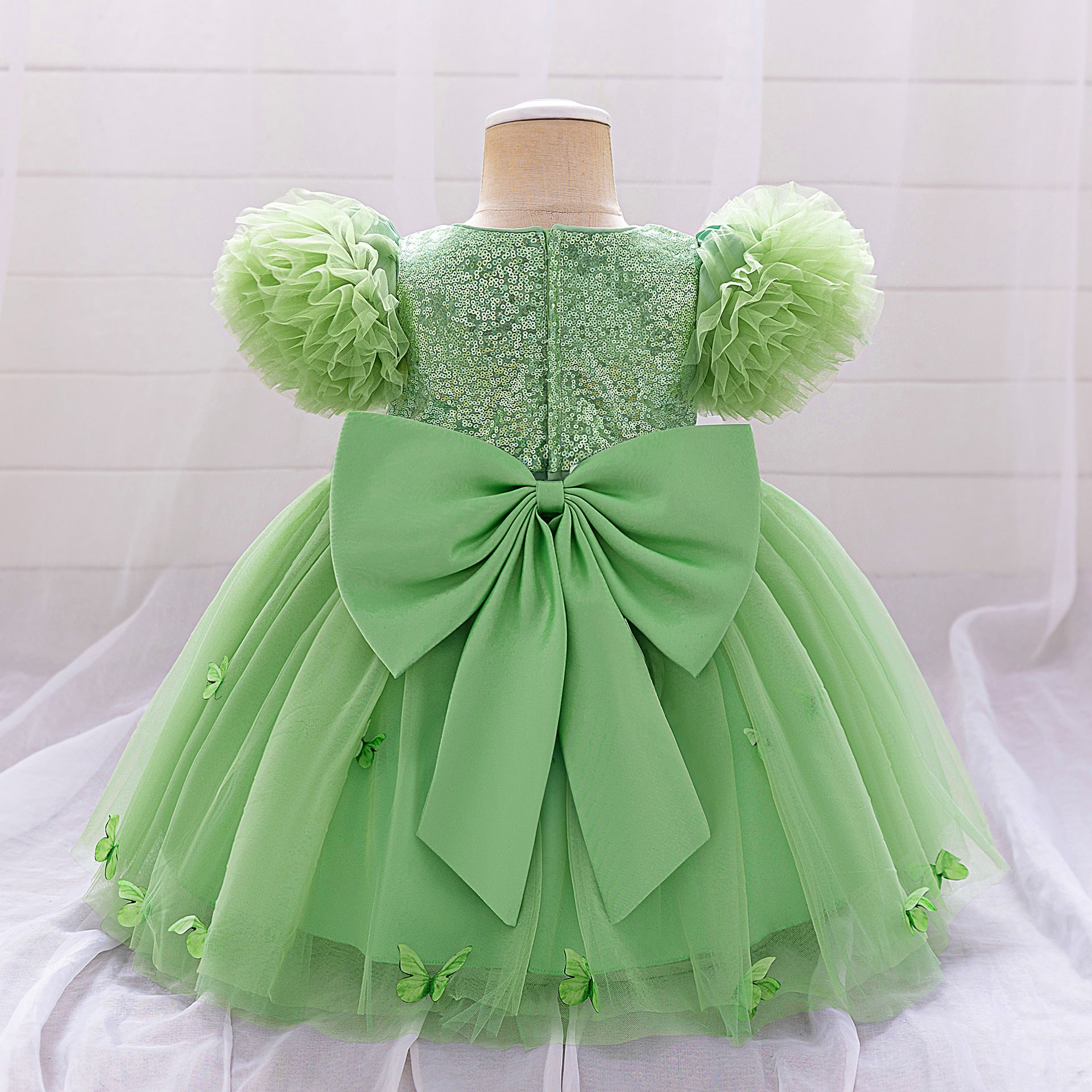 Purple Puffy Princess Dress with Butterfly Appliques for Little Girls