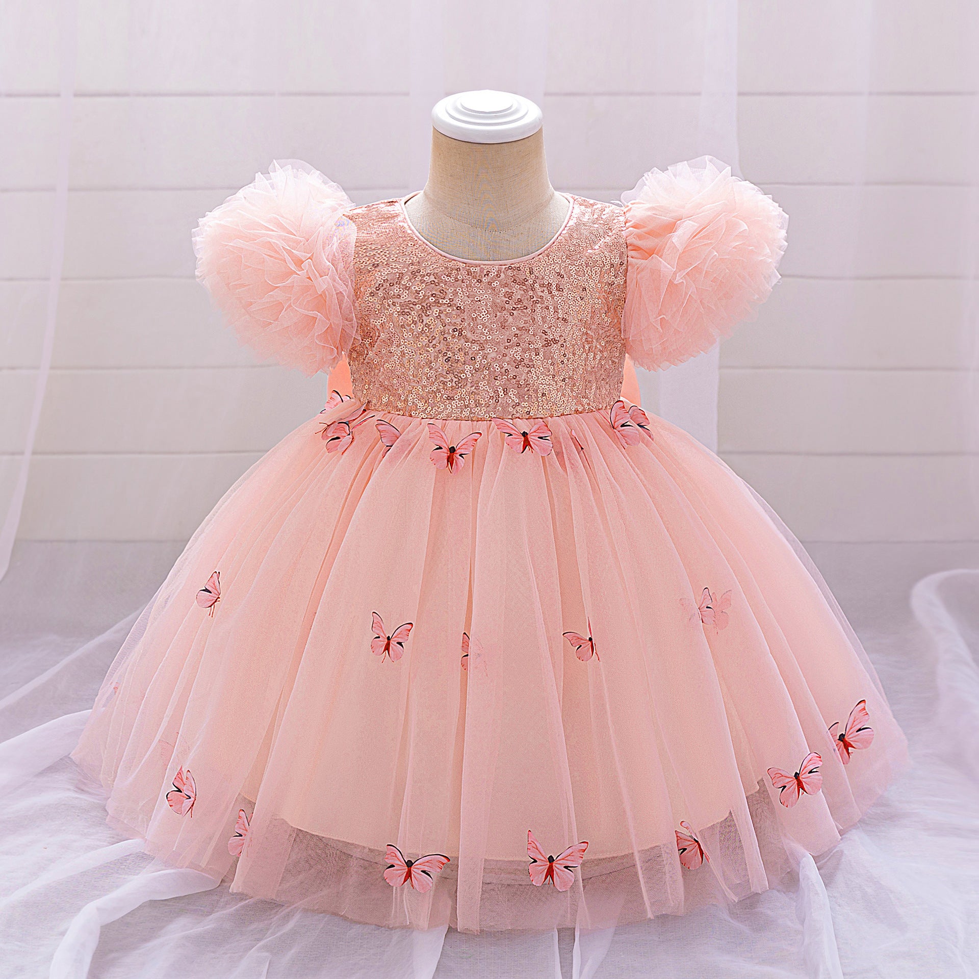 Purple Puffy Princess Dress with Butterfly Appliques for Little Girls