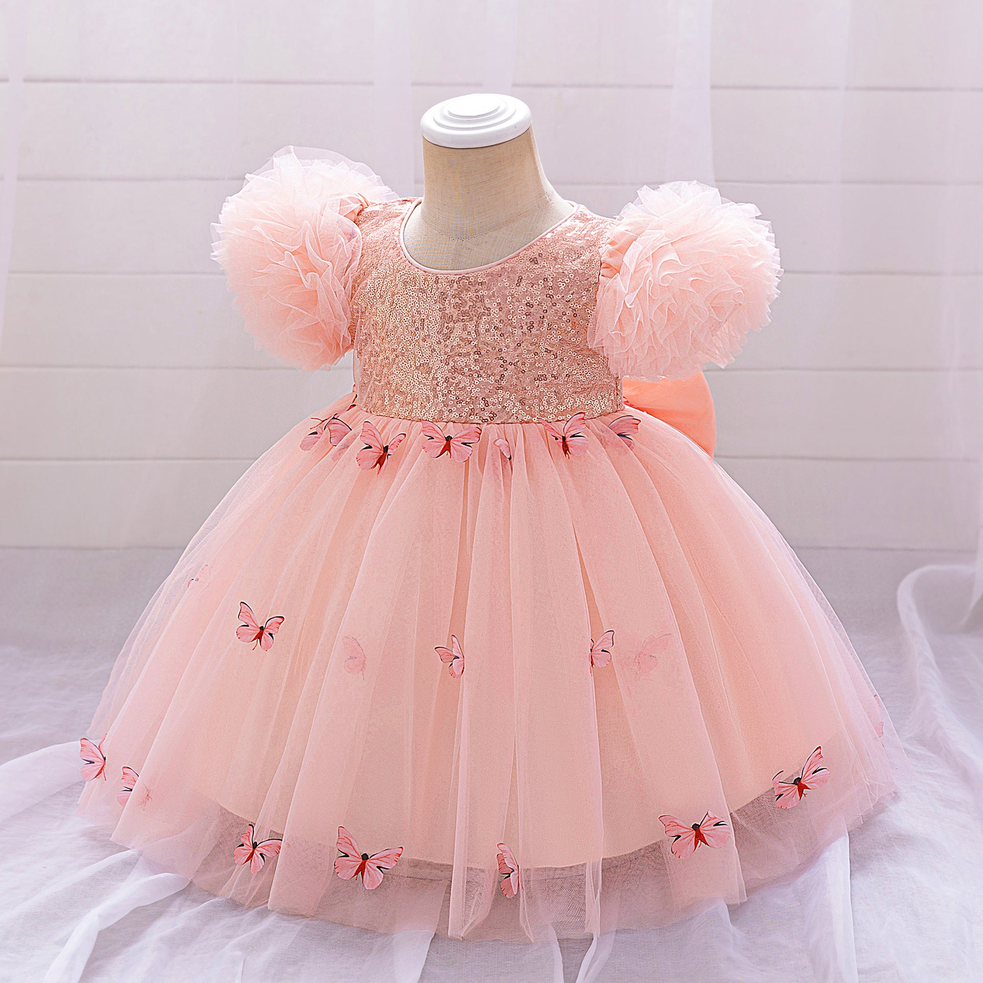 Purple Puffy Princess Dress with Butterfly Appliques for Little Girls
