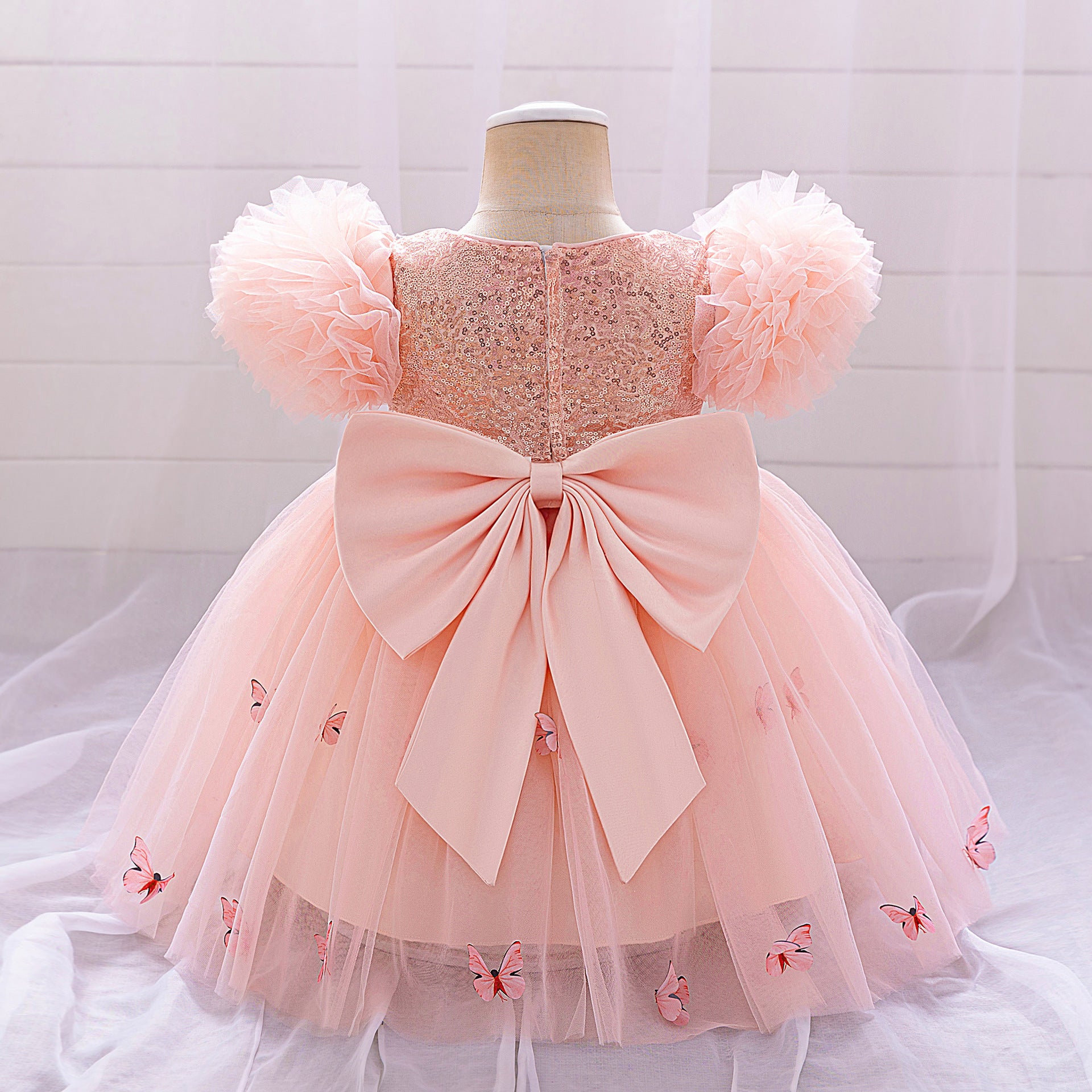 Purple Puffy Princess Dress with Butterfly Appliques for Little Girls