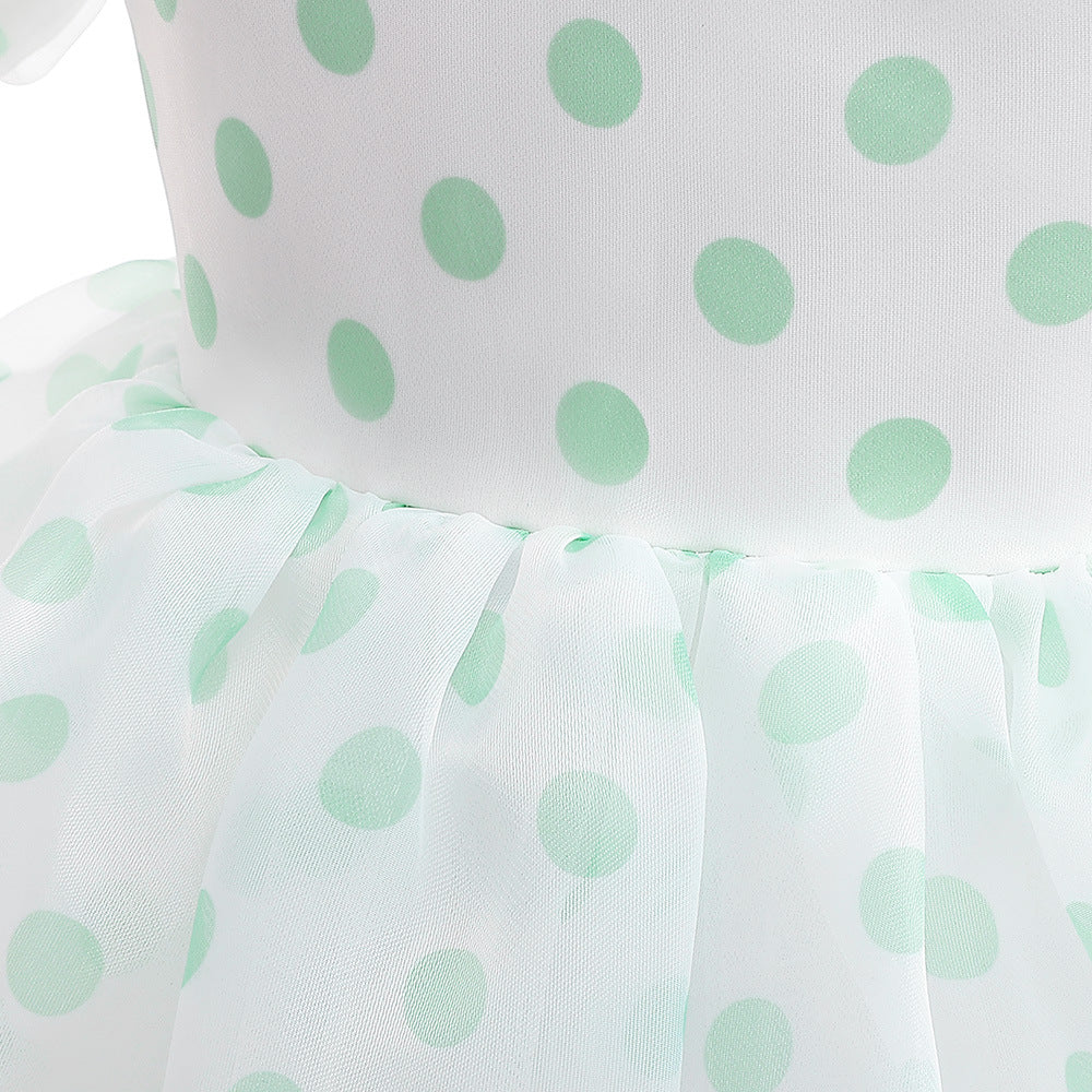 A-Line Cartoon Print Tulle Princess Dress with Puff Sleeves, High-Low Skirt, Ages 3-8