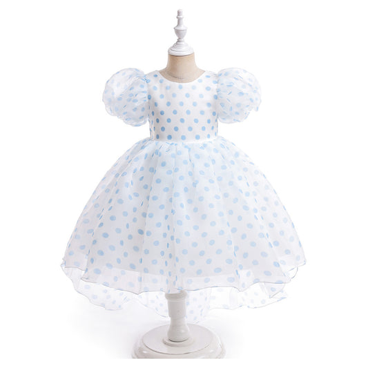 A-Line Cartoon Print Tulle Princess Dress with Puff Sleeves, High-Low Skirt, Ages 3-8