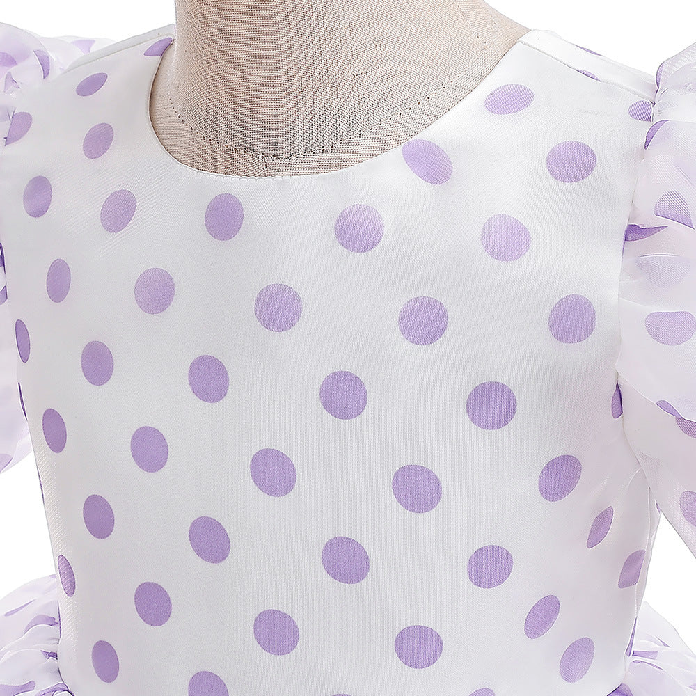 A-Line Cartoon Print Tulle Princess Dress with Puff Sleeves, High-Low Skirt, Ages 3-8