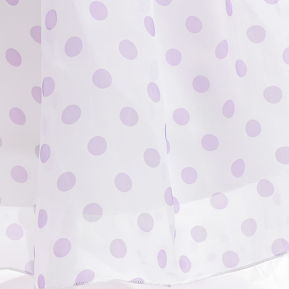 A-Line Cartoon Print Tulle Princess Dress with Puff Sleeves, High-Low Skirt, Ages 3-8