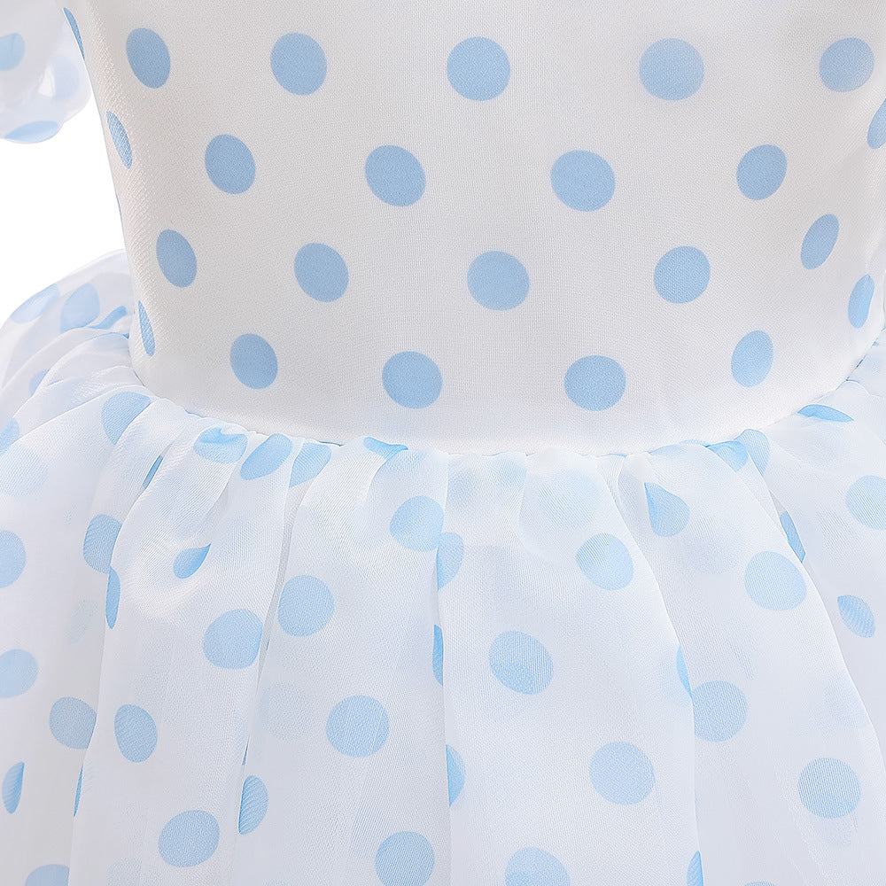 A-Line Cartoon Print Tulle Princess Dress with Puff Sleeves, High-Low Skirt, Ages 3-8