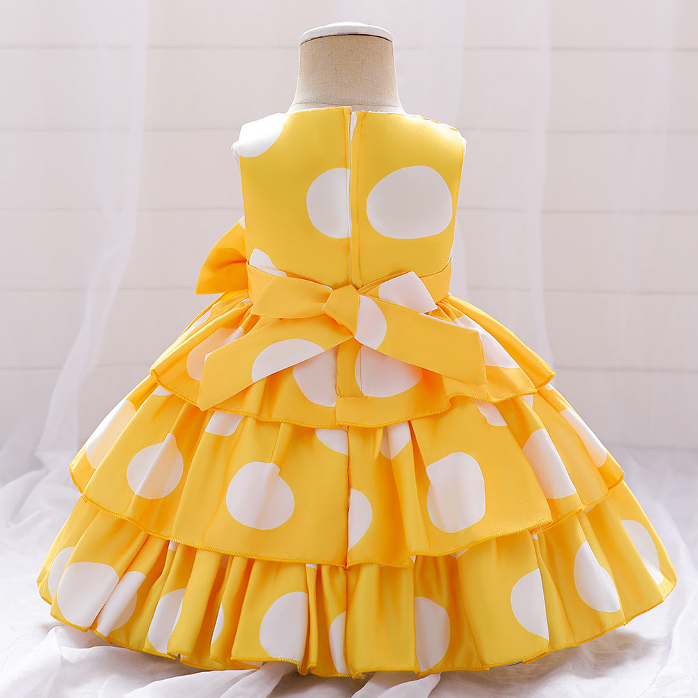 Puffy Cartoon Princess Dress for Girls – Tiered Ruffle Ball Gown for Parties & Celebrations