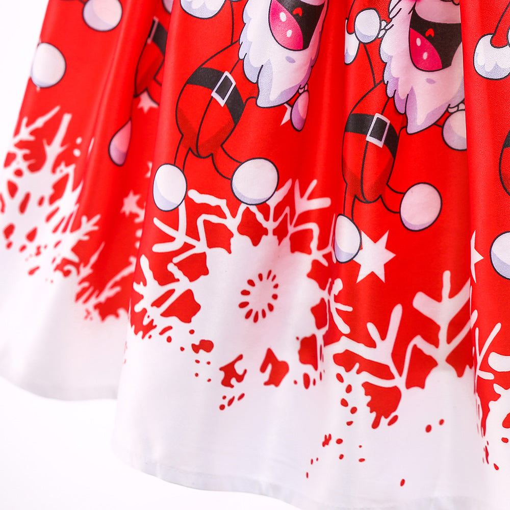 Cute Cartoon Print Satin Princess Dress for Girls | Snowflake Party & Holiday Gown