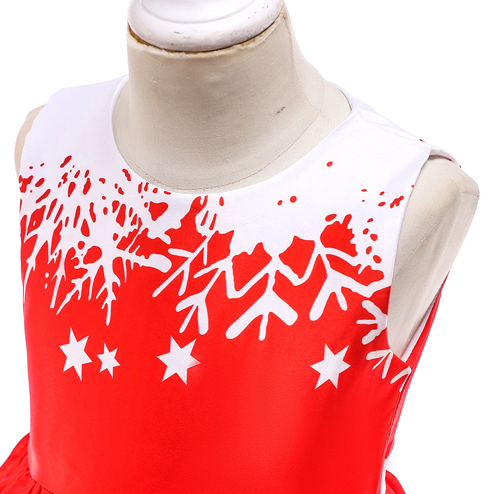 Cute Cartoon Print Satin Princess Dress for Girls | Snowflake Party & Holiday Gown