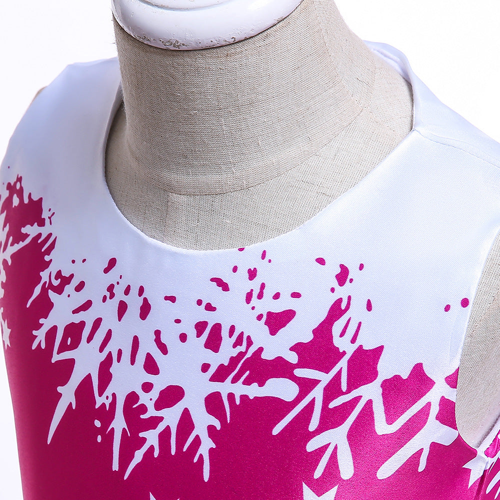Cute Cartoon Print Satin Princess Dress for Girls | Snowflake Party & Holiday Gown