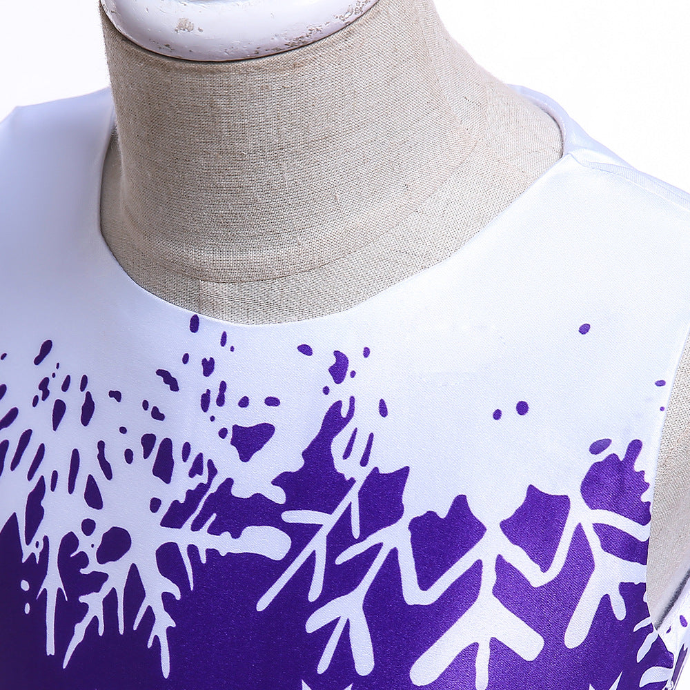 Cute Cartoon Print Satin Princess Dress for Girls | Snowflake Party & Holiday Gown